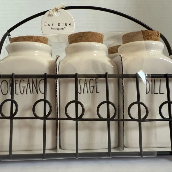 Rae Dunn Cream Spice Jar Collection with Black Rack - Picture 2 of 6